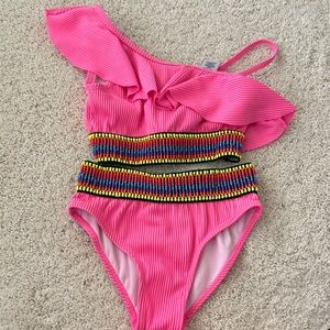 Betsey Johnson Pink Girls Swim Bikini with Colorful Beaded Detail